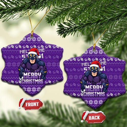 Melbourne Storm Christmas Ceramic Ornament Australian Rugby Fans - Pixelated Ugly Xmas Pattern Mascot Santa