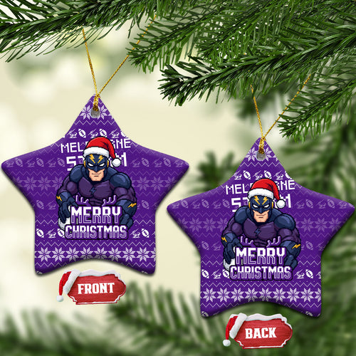 Melbourne Storm Christmas Ceramic Ornament Australian Rugby Fans - Pixelated Ugly Xmas Pattern Mascot Santa