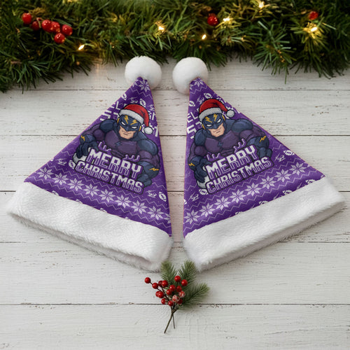 Melbourne Storm Christmas Santa Hat Australian Rugby Fans - Pixelated Ugly Xmas Pattern Mascot Santa