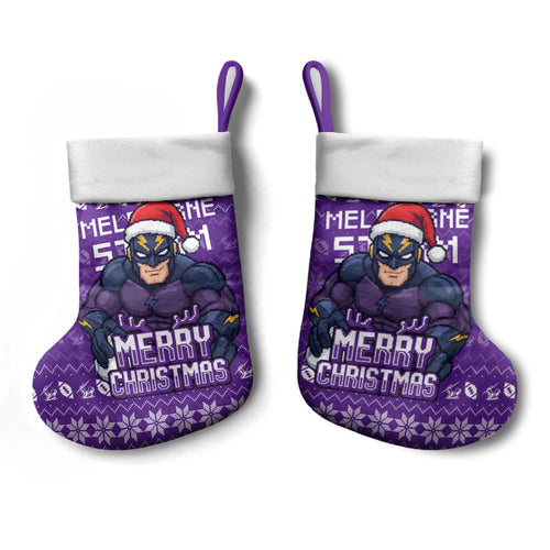 Melbourne Storm Christmas Stocking Australian Rugby Fans - Pixelated Ugly Xmas Pattern Mascot Santa
