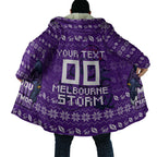 Personalized Melbourne Storm Christmas Cloak Australian Rugby Fans - Pixelated Ugly Xmas Pattern Mascot Santa