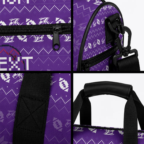 Personalized Melbourne Storm Christmas Duffle Bag Australian Rugby Fans - Pixelated Ugly Xmas Pattern Mascot Santa
