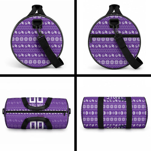Personalized Melbourne Storm Christmas Duffle Bag Australian Rugby Fans - Pixelated Ugly Xmas Pattern Mascot Santa