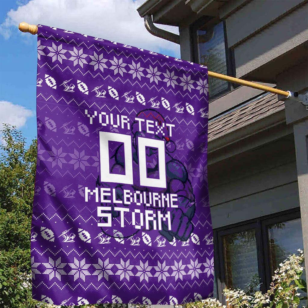 Personalized Melbourne Storm Christmas Garden Flag Australian Rugby Fans - Pixelated Ugly Xmas Pattern Mascot Santa