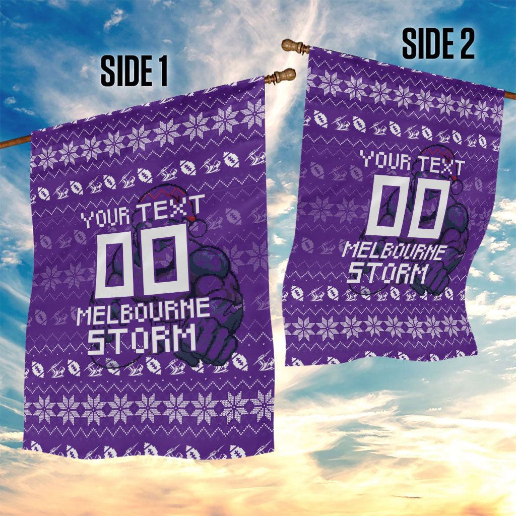 Personalized Melbourne Storm Christmas Garden Flag Australian Rugby Fans - Pixelated Ugly Xmas Pattern Mascot Santa