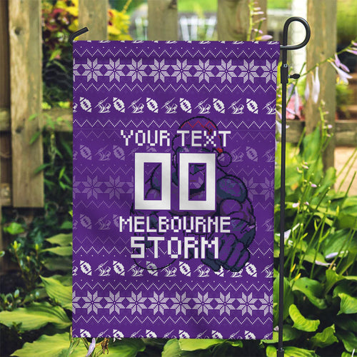 Personalized Melbourne Storm Christmas Garden Flag Australian Rugby Fans - Pixelated Ugly Xmas Pattern Mascot Santa