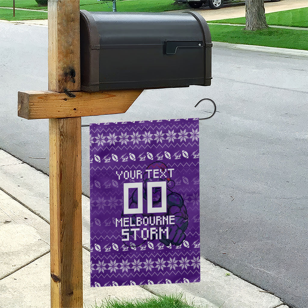Personalized Melbourne Storm Christmas Garden Flag Australian Rugby Fans - Pixelated Ugly Xmas Pattern Mascot Santa