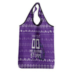 Personalized Melbourne Storm Christmas Grocery Bag Australian Rugby Fans - Pixelated Ugly Xmas Pattern Mascot Santa