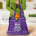 Personalized Melbourne Storm Christmas Grocery Bag Australian Rugby Fans - Pixelated Ugly Xmas Pattern Mascot Santa