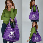 Personalized Melbourne Storm Christmas Grocery Bag Australian Rugby Fans - Pixelated Ugly Xmas Pattern Mascot Santa