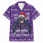 Personalized Melbourne Storm Christmas Hawaiian Shirt Australian Rugby Fans - Pixelated Ugly Xmas Pattern Mascot Santa