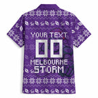 Personalized Melbourne Storm Christmas Hawaiian Shirt Australian Rugby Fans - Pixelated Ugly Xmas Pattern Mascot Santa