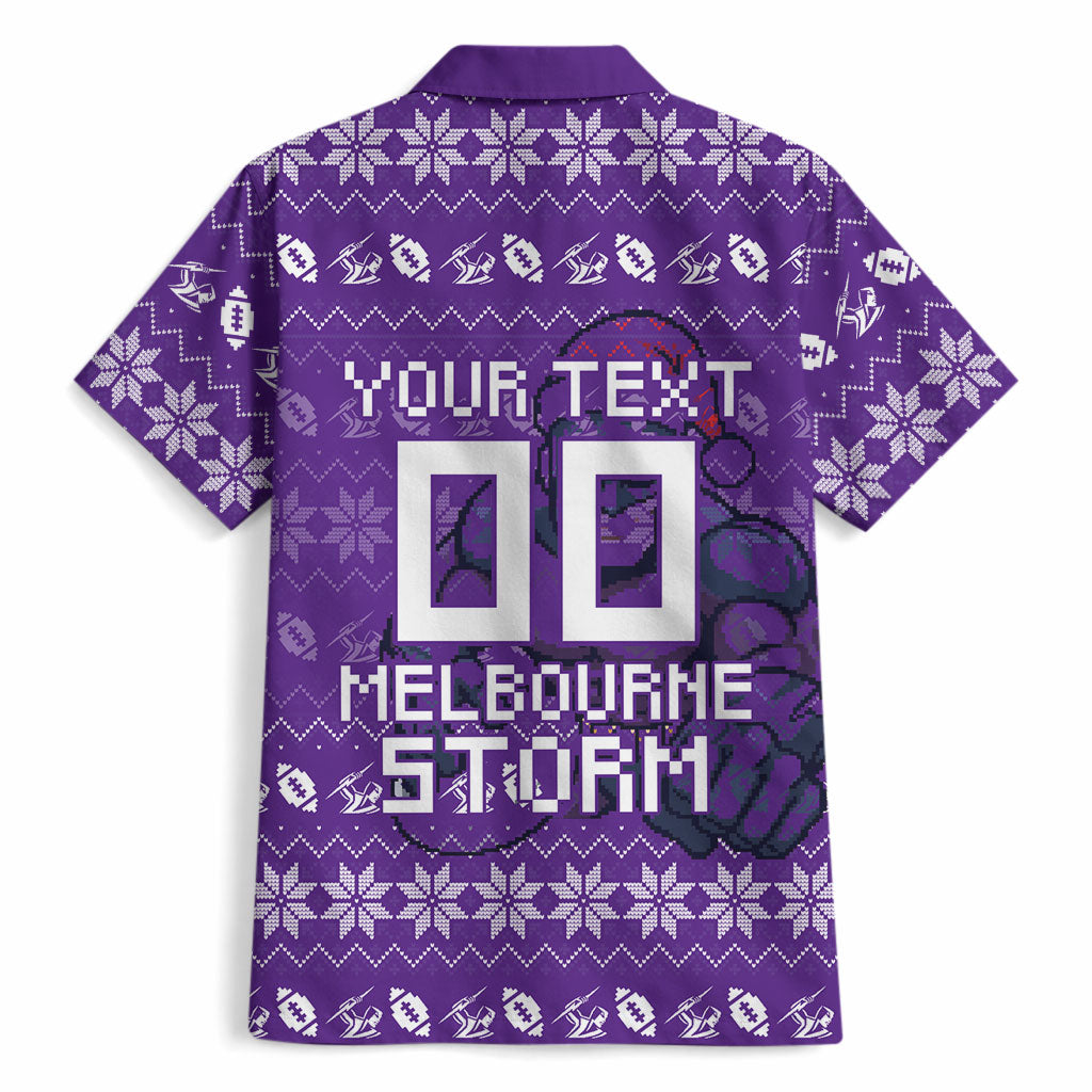 Personalized Melbourne Storm Christmas Hawaiian Shirt Australian Rugby Fans - Pixelated Ugly Xmas Pattern Mascot Santa