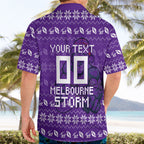 Personalized Melbourne Storm Christmas Hawaiian Shirt Australian Rugby Fans - Pixelated Ugly Xmas Pattern Mascot Santa