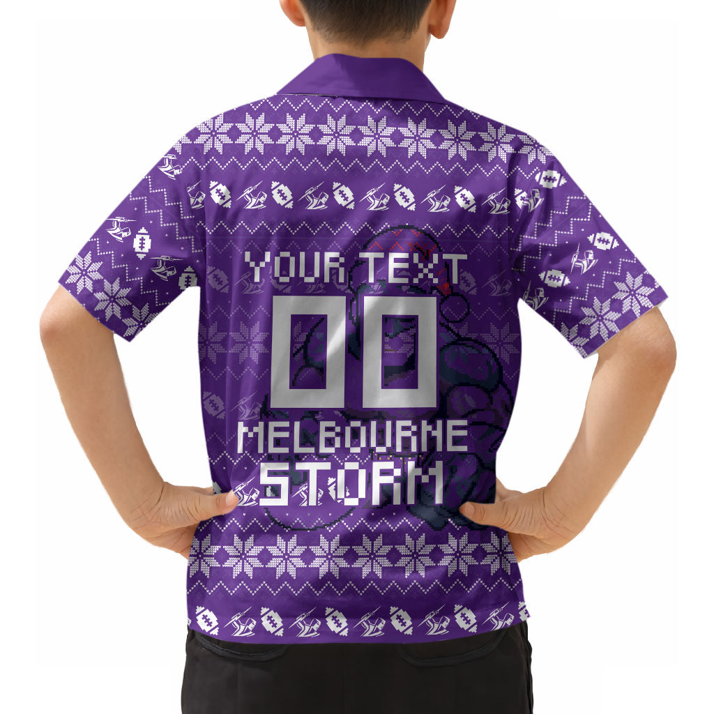 Personalized Melbourne Storm Christmas Hawaiian Shirt Australian Rugby Fans - Pixelated Ugly Xmas Pattern Mascot Santa