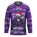 Personalized Melbourne Storm Christmas Hockey Jersey Australian Rugby Fans - Pixelated Ugly Xmas Pattern Mascot Santa