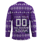 Personalized Melbourne Storm Christmas Hockey Jersey Australian Rugby Fans - Pixelated Ugly Xmas Pattern Mascot Santa