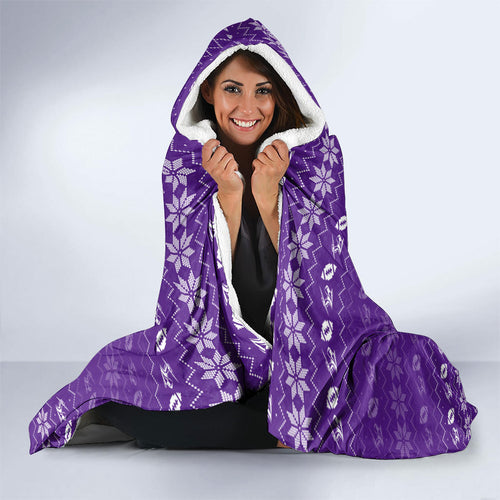 Personalized Melbourne Storm Christmas Hooded Blanket Australian Rugby Fans - Pixelated Ugly Xmas Pattern Mascot Santa