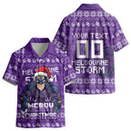 Personalized Melbourne Storm Christmas Kid Hawaiian Shirt Australian Rugby Fans - Pixelated Ugly Xmas Pattern Mascot Santa