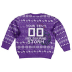 Personalized Melbourne Storm Christmas Kid Ugly Christmas Sweater Australian Rugby Fans - Pixelated Ugly Xmas Pattern Mascot Santa