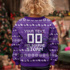 Personalized Melbourne Storm Christmas Kid Ugly Christmas Sweater Australian Rugby Fans - Pixelated Ugly Xmas Pattern Mascot Santa