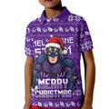 Personalized Melbourne Storm Christmas Kid Polo Shirt Australian Rugby Fans - Pixelated Ugly Xmas Pattern Mascot Santa