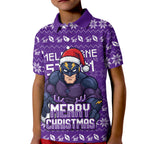 Personalized Melbourne Storm Christmas Kid Polo Shirt Australian Rugby Fans - Pixelated Ugly Xmas Pattern Mascot Santa