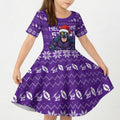 Personalized Melbourne Storm Christmas Kid Short Sleeve Dress Australian Rugby Fans - Pixelated Ugly Xmas Pattern Mascot Santa