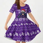 Personalized Melbourne Storm Christmas Kid Short Sleeve Dress Australian Rugby Fans - Pixelated Ugly Xmas Pattern Mascot Santa