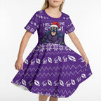 Personalized Melbourne Storm Christmas Kid Short Sleeve Dress Australian Rugby Fans - Pixelated Ugly Xmas Pattern Mascot Santa