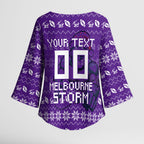 Personalized Melbourne Storm Christmas Kimono Sleeve Blouse Australian Rugby Fans - Pixelated Ugly Xmas Pattern Mascot Santa
