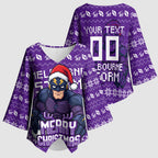 Personalized Melbourne Storm Christmas Kimono Sleeve Blouse Australian Rugby Fans - Pixelated Ugly Xmas Pattern Mascot Santa