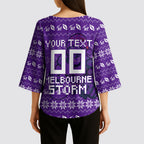 Personalized Melbourne Storm Christmas Kimono Sleeve Blouse Australian Rugby Fans - Pixelated Ugly Xmas Pattern Mascot Santa