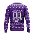 Personalized Melbourne Storm Christmas Ugly Christmas Sweater Australian Rugby Fans - Pixelated Ugly Xmas Pattern Mascot Santa