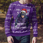 Personalized Melbourne Storm Christmas Ugly Christmas Sweater Australian Rugby Fans - Pixelated Ugly Xmas Pattern Mascot Santa