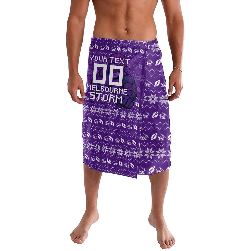 Personalized Melbourne Storm Christmas Lavalava Australian Rugby Fans - Pixelated Ugly Xmas Pattern Mascot Santa