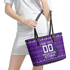 Personalized Melbourne Storm Christmas Leather Tote Bag Australian Rugby Fans - Pixelated Ugly Xmas Pattern Mascot Santa