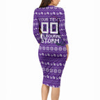 Personalized Melbourne Storm Christmas Long Sleeve Bodycon Dress Australian Rugby Fans - Pixelated Ugly Xmas Pattern Mascot Santa