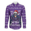 Personalized Melbourne Storm Christmas Long Sleeve Button Shirt Australian Rugby Fans - Pixelated Ugly Xmas Pattern Mascot Santa
