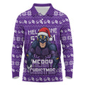 Personalized Melbourne Storm Christmas Long Sleeve Polo Shirt Australian Rugby Fans - Pixelated Ugly Xmas Pattern Mascot Santa