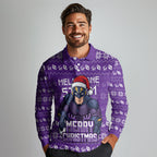 Personalized Melbourne Storm Christmas Long Sleeve Polo Shirt Australian Rugby Fans - Pixelated Ugly Xmas Pattern Mascot Santa