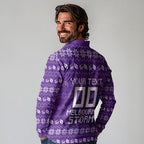 Personalized Melbourne Storm Christmas Long Sleeve Polo Shirt Australian Rugby Fans - Pixelated Ugly Xmas Pattern Mascot Santa