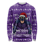 Personalized Melbourne Storm Christmas Long Sleeve Shirt Australian Rugby Fans - Pixelated Ugly Xmas Pattern Mascot Santa
