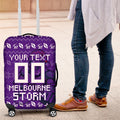 Personalized Melbourne Storm Christmas Luggage Cover Australian Rugby Fans - Pixelated Ugly Xmas Pattern Mascot Santa