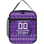 Personalized Melbourne Storm Christmas Lunch Bag Australian Rugby Fans - Pixelated Ugly Xmas Pattern Mascot Santa