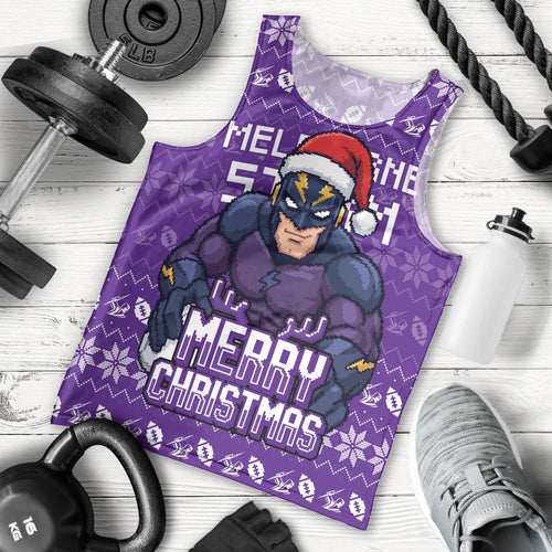 Personalized Melbourne Storm Christmas Men Tank Top Australian Rugby Fans - Pixelated Ugly Xmas Pattern Mascot Santa