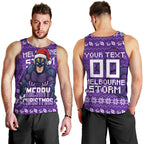 Personalized Melbourne Storm Christmas Men Tank Top Australian Rugby Fans - Pixelated Ugly Xmas Pattern Mascot Santa