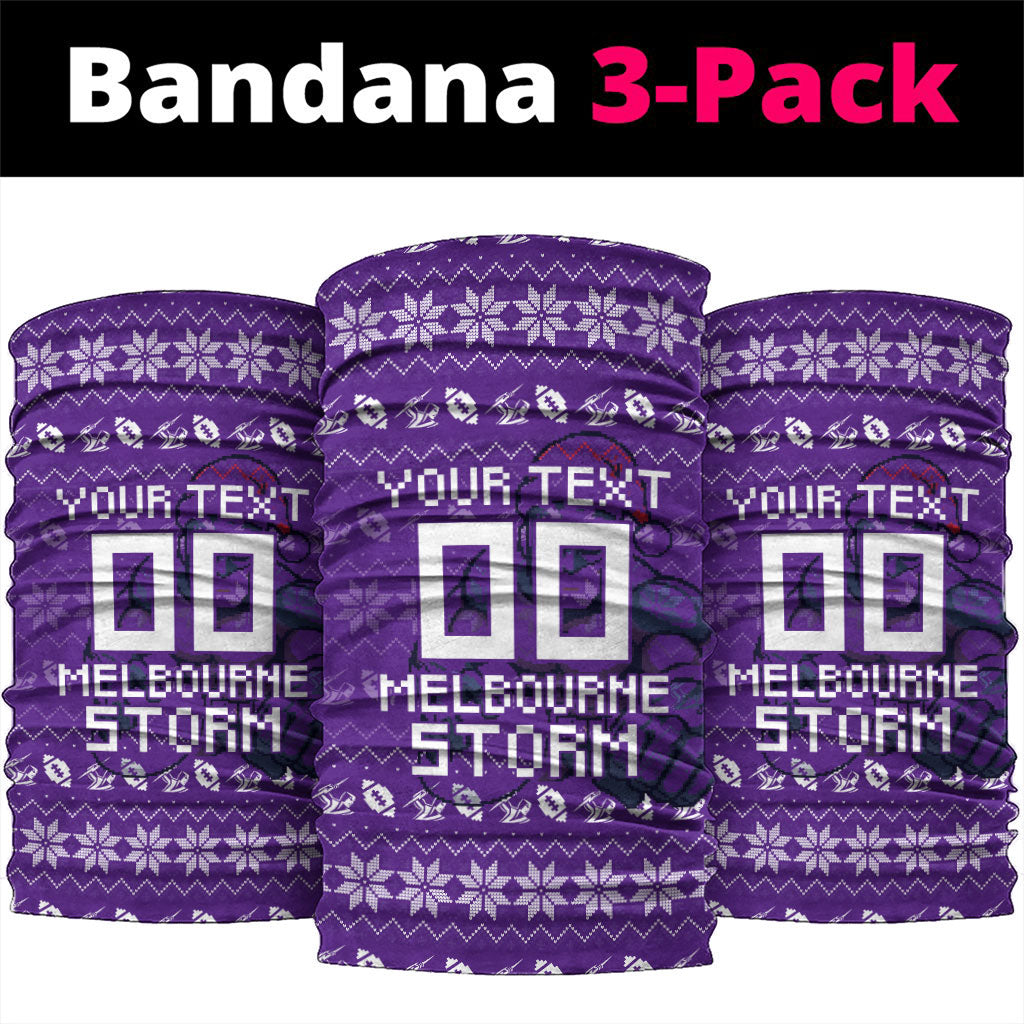 Personalized Melbourne Storm Christmas Neck Gaiter Australian Rugby Fans - Pixelated Ugly Xmas Pattern Mascot Santa