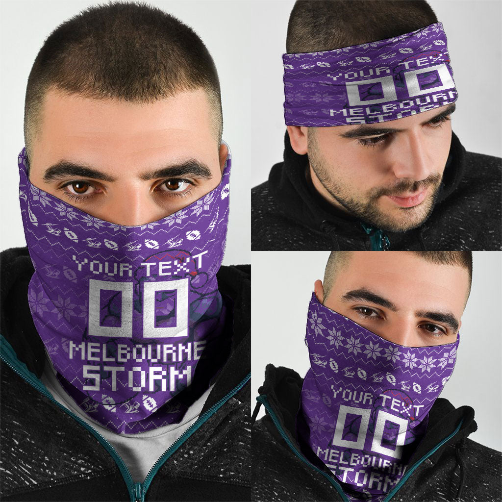 Personalized Melbourne Storm Christmas Neck Gaiter Australian Rugby Fans - Pixelated Ugly Xmas Pattern Mascot Santa