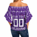 Personalized Melbourne Storm Christmas Off Shoulder Wrap Waist Top Australian Rugby Fans - Pixelated Ugly Xmas Pattern Mascot Santa